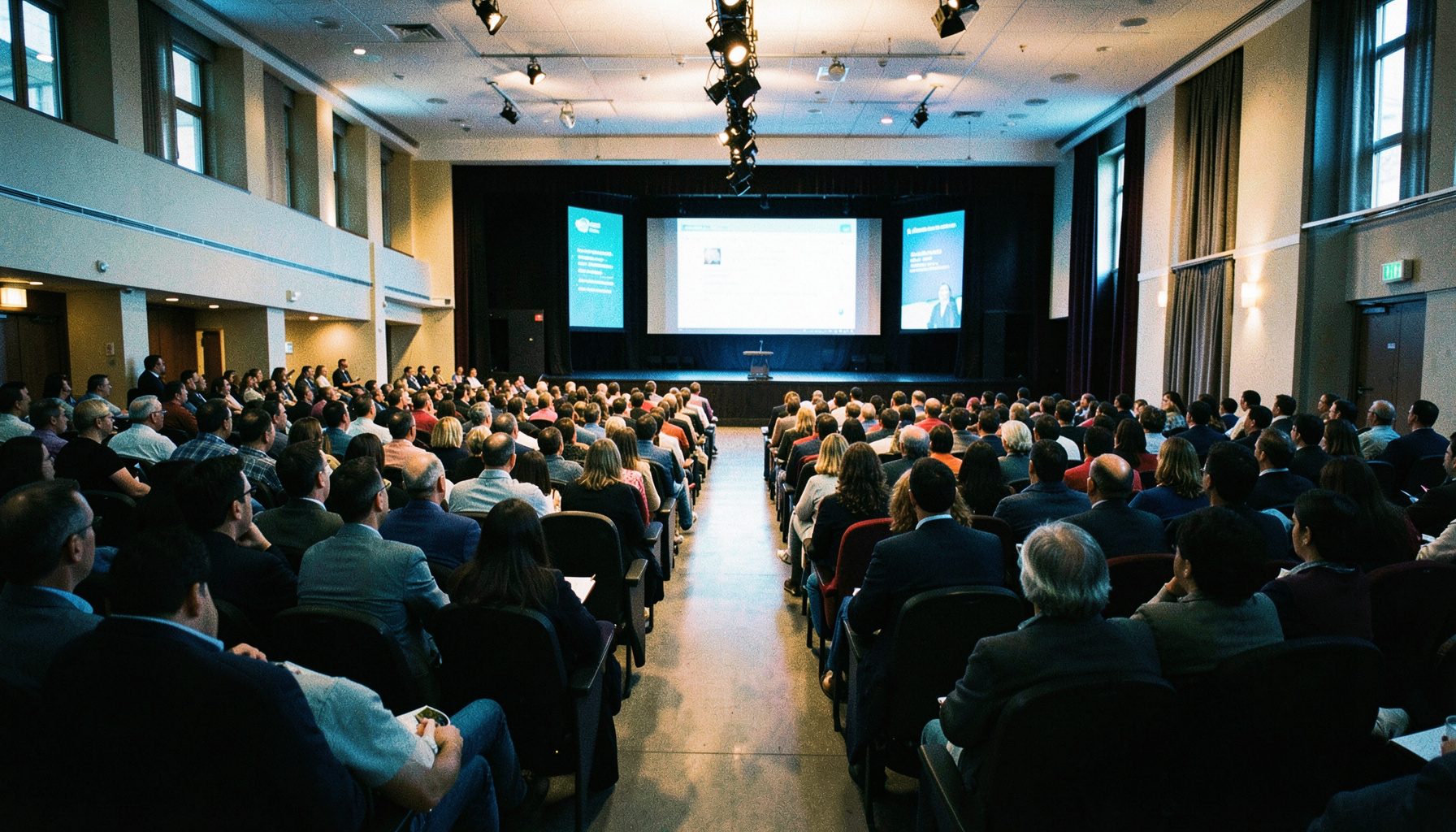 Attendees in a conference hall session